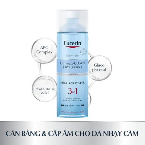 Nước Tẩy Trang Eucerin 3in1 DermatoClean Hyaluron - Dịu Nhẹ Cho Da Nhạy Cảm, Tẩy Trang, Rửa Mặt & Cân Bằng Da