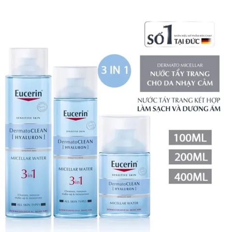 Nước Tẩy Trang Eucerin 3in1 DermatoClean Hyaluron - Dịu Nhẹ Cho Da Nhạy Cảm, Tẩy Trang, Rửa Mặt & Cân Bằng Da