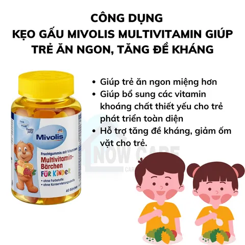 Kẹo Gấu Mivolis Multivitamin - Kẹo Dinh Dưỡng Giúp Trẻ Ăn Ngon, Tăng Cường Đề Kháng, Hương Vị Thơm Ngon, Mềm Dẻo, Sản Phẩm Đức
