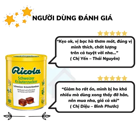 Kẹo Ngậm Ho Ricola Đức 250g - Hỗ Trợ Giảm Ho, Dịu Họng, Từ 13 Loại Thảo Mộc Tự Nhiên, Không Đường, Thích Hợp Cho Người Ăn Kiêng