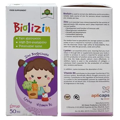 Biolizin Kẽm Zinc Lysine 50ml - Siro Bổ Sung Vitamin B6 Cho Bé Biếng Ăn, Tăng Cường Đề Kháng và Phát Triển Thể Chất