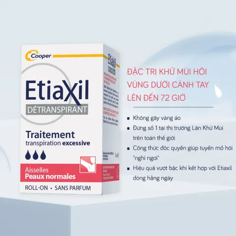 Lăn Khử Mùi Etiaxil Detranspirant Roll-On - Ngăn Mùi Hôi 72 Giờ, Không Mùi, Không Dính, Phù Hợp Với Da Thường & Nhạy Cảm