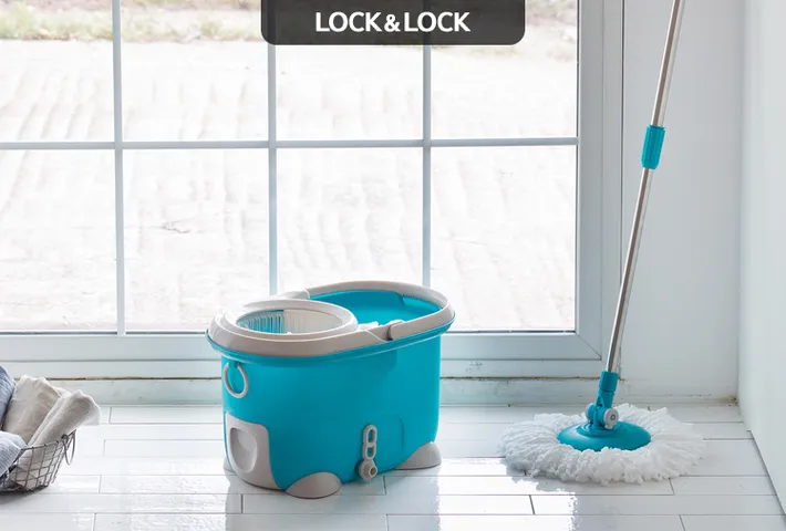 Bộ Cây Lau Nhà Xoay Tay 360 Độ Lock&Lock MOP-Q2-1 - Kèm 2 Bông Lau, Dễ Dàng Vệ Sinh Sàn Nhà, Phòng Bếp, Phòng Tắm