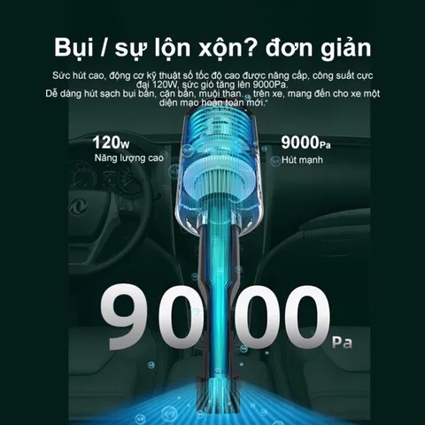 Máy Hút Bụi Cầm Tay Mini Không Dây - Lực Hút Mạnh 9000 Pa, Đèn LED Chiếu Sáng, Đa Năng Vệ Sinh Ô Tô, Máy Tính, Gia Đình