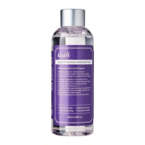 Nước Hoa Hồng Klairs Không Mùi 180ml - Toner Dành Cho Da Nhạy Cảm, Cân Bằng Độ pH và Cấp Ẩm Hiệu Quả