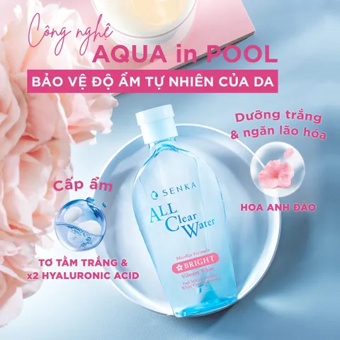 Nước Tẩy Trang Dưỡng Trắng Senka All Clear Water 230ml - Giúp Làm Sạch Da, Dưỡng Ẩm, Tinh Chất Hoa Anh Đào Nhật Bản