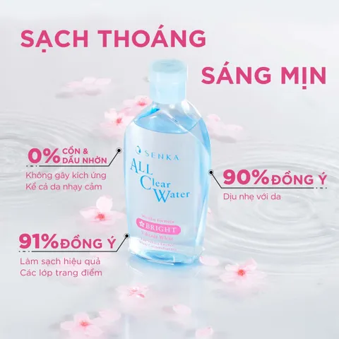 Nước Tẩy Trang Dưỡng Trắng Senka All Clear Water 230ml - Giúp Làm Sạch Da, Dưỡng Ẩm, Tinh Chất Hoa Anh Đào Nhật Bản