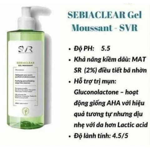 Sữa Rửa Mặt SVR Sebiaclear Gel Cho Da Dầu Nhạy Cảm - Làm Sạch Sâu, Ngừa Mụn, Dưỡng Ẩm, Hương Táo Xanh 200ml/400ml