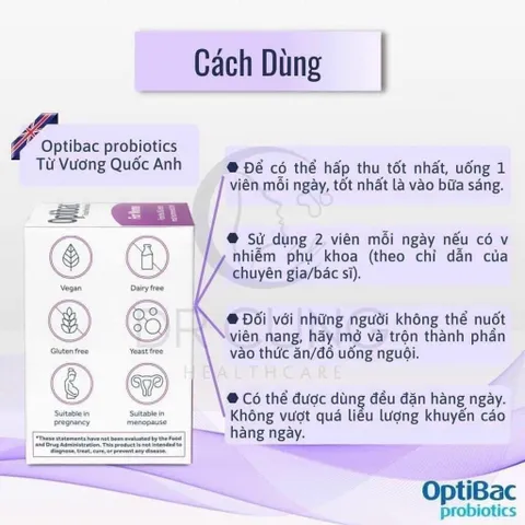 Men Vi Sinh Optibac Probiotics Tím Dành Cho Phụ Nữ - Hỗ Trợ Cải Thiện Viêm Phụ Khoa Và Nấm Vùng Kín, 30 Viên Nhập Khẩu Anh Quốc