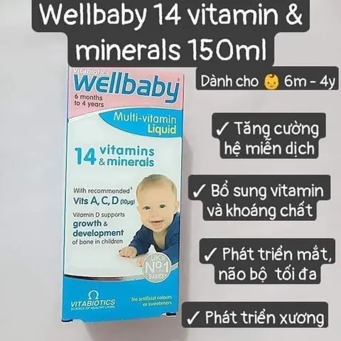 Siro ăn ngon Wellbaby Multi-vitamin 150ml - Thực phẩm chức năng cho trẻ từ 4 tháng đến 4 tuổi, bổ sung 14 vitamin và khoáng chất, vị cam thơm ngon.