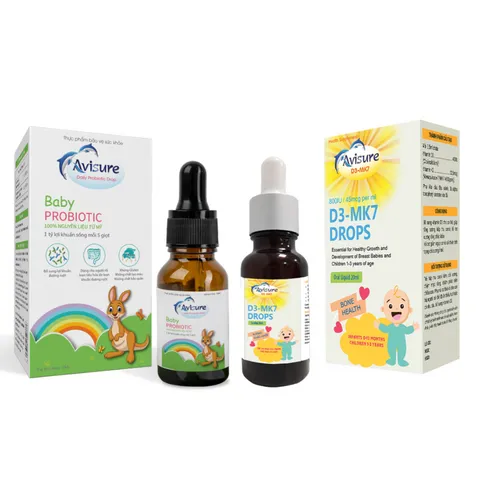 Combo Vitamin D3MK7 và Men Vi Sinh Avisure - Hỗ Trợ Phát Triển Xương, Tăng Cường Miễn Dịch Cho Trẻ Sơ Sinh và Trẻ Nhỏ