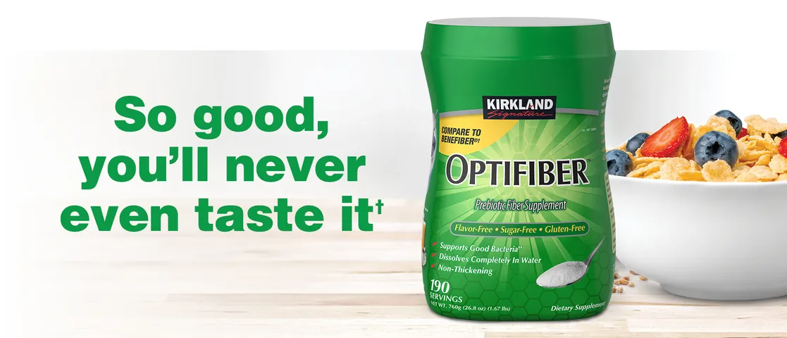 Bột Hòa Tan Hỗ Trợ Bổ Sung Chất Xơ Kirkland Signature Optifiber 190 Khẩu Phần - Cải Thiện Tiêu Hóa, Dễ Dàng Thêm Vào Đồ Uống và Thức Ăn.