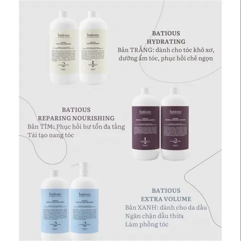 Cặp Gội Xả Cao Cấp Salon Batious 500ml - Phục Hồi Tóc Yếu, Hư Tổn Với Keratin & Collagen - Chăm Sóc Tóc Thông Minh