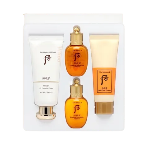 Set Kem Chống Nắng Whoo Gongjinhyang Fresh Sun Cream SPF50+/PA++++ 60ml - Bộ Chăm Sóc Da Toàn Diện với Sữa Rửa Mặt và Nước Cân Bằng Dưỡng Ẩm