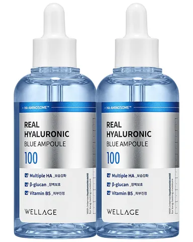 Set Serum Hydrating Wellage Real Hyaluronic Blue Ampoule 60ml + 60ml - Cấp Ẩm, Phục Hồi Da Căng Bóng, Dưỡng Ẩm Từ Hàn Quốc
