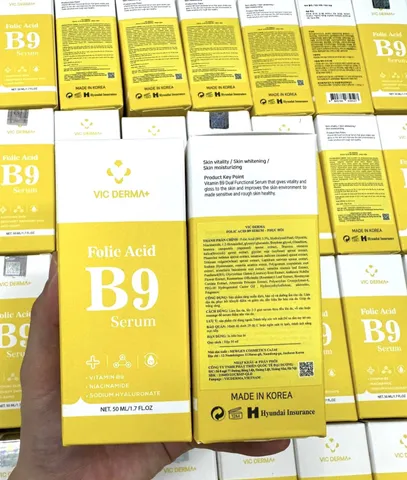 Serum B9 Vic Derma Folic Acid - Dưỡng Ẩm Phục Hồi Trẻ Hóa Da, Thẩm Thấu Nhanh, Phục Hồi Da Khỏe Mạnh 50ml Hàn Quốc