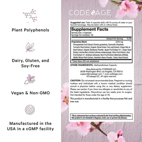 Viên Uống Chống Nắng Polyphenols Broad Spectrum Codeage - Giúp Bảo Vệ Da, Chống Oxy Hóa, Không GMO, Vegan, 120 Viên