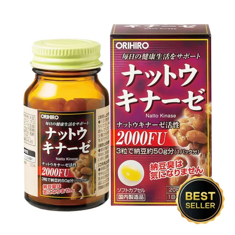 Viên uống hỗ trợ phòng ngừa tai biến Nattokinase 2000FU Orihiro - 60 viên tăng cường sức khỏe tim mạch từ Nhật Bản