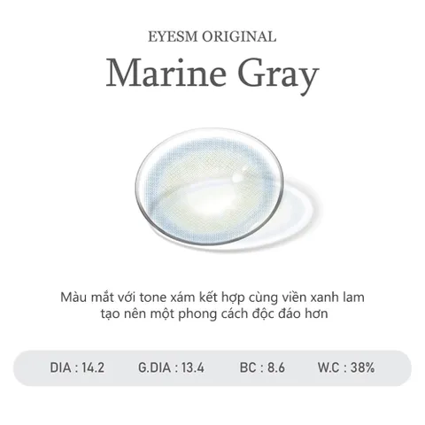 Kính Áp Tròng Eyesm Marine Gray - Màu Xám Tự Nhiên, Chống UV, Độ Cận 0-8, Hàng Chính Hãng Hàn Quốc