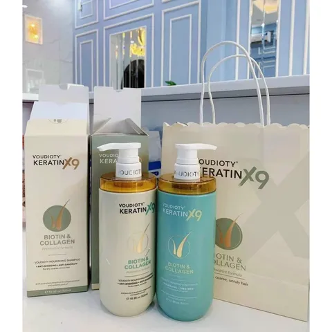 Bộ dầu gội xả Voudioty Keratin X9 Biotin & Collagen - Dưỡng tóc chắc khỏe, bóng mượt, công nghệ phục hồi tóc 9X từ Biotin và Collagen