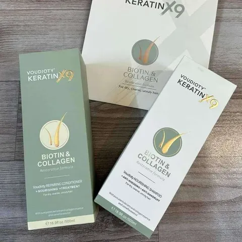 Bộ dầu gội xả Voudioty Keratin X9 Biotin & Collagen - Dưỡng tóc chắc khỏe, bóng mượt, công nghệ phục hồi tóc 9X từ Biotin và Collagen