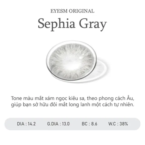 Kính Áp Tròng Eyesm Sephia Gray - Lens Xám Kiêu Sa Hàn Quốc - Phù Hợp Độ Cận 0-8 Độ, Chống UV, Bảo Vệ Mắt