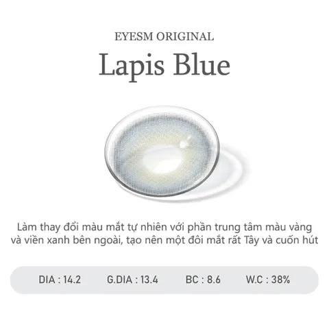 Kính áp tròng Eyesm Lapis Blue - Lens màu xanh nổi bật Cao Cấp Hàn Quốc, Phù hợp 0-8 độ, Chống UV, Bảo Vệ Mắt