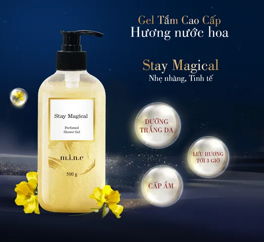 Gel Tắm Cao Cấp Mine Stay Magical 500g - Hương Nước Hoa Quyến Rũ, Dưỡng Sạch Sâu và Giúp Da Trắng Sáng Từ Niacinamide