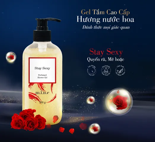 Gel tắm Mine Stay Sexy 500g - Sữa tắm hương nước hoa cao cấp, làm sạch sâu và dưỡng ẩm với Saffron, Niacinamide cho làn da sáng khỏe