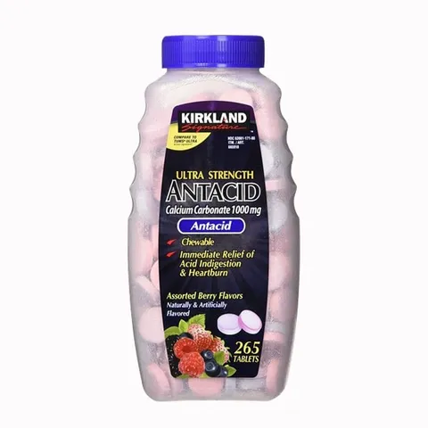 Viên Nhai Kirkland Signature Antacid Calcium 1000mg - Hỗ Trợ Tiêu Hóa, Giảm Đầy Hơi và Ợ Chua, 265 Viên, Mỹ