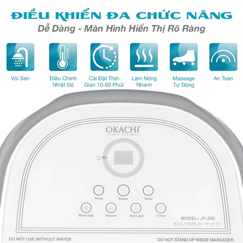 Bồn Ngâm Chân Massage Thải Độc OKACHI JP-250 Cao Cấp - Thiết Bị Chăm Sóc Sức Khỏe, Sưởi Nhiệt Tự Động, Thư Giãn Tối Ưu
