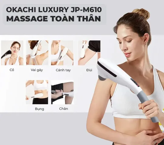 Máy Massage Cầm Tay Hồng Ngoại Okachi JP-M610 - 6 Đầu Massage, Nhiệt Hồng Ngoại, Đế Sạc Thông Minh, Giảm Đau Nhức, Thư Giãn Toàn Thân