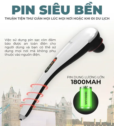 Máy Massage Cầm Tay Pin Sạc Okachi JP-650E - Massage Chuyên Nghiệp, Đèn Hồng Ngoại, 7 Đầu Massage Tối Ưu, Giảm Đau Căng Thẳng