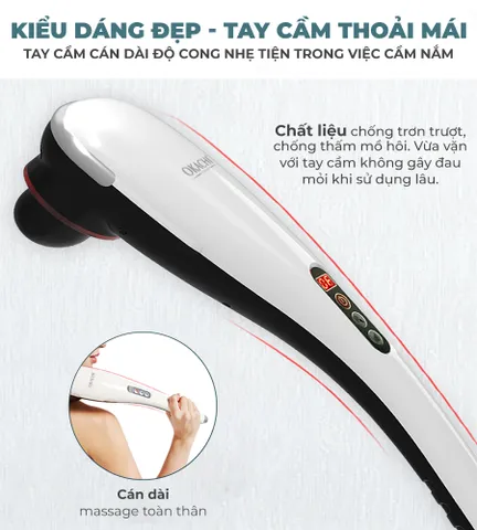 Máy Massage Cầm Tay Pin Sạc Okachi JP-650E - Massage Chuyên Nghiệp, Đèn Hồng Ngoại, 7 Đầu Massage Tối Ưu, Giảm Đau Căng Thẳng