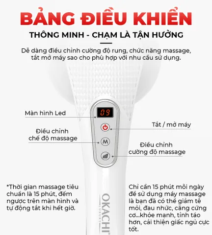 Máy Massage Cầm Tay OKACHI JP-530E - Thiết Kế Tiện Lợi, 5 Chế Độ Massage, Pin Sạc Linh Hoạt, Công Nghệ Nhật Bản, Thư Giãn Tối Đa Tại Nhà