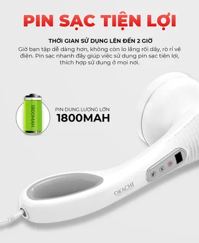 Máy Massage Cầm Tay OKACHI JP-530E - Thiết Kế Tiện Lợi, 5 Chế Độ Massage, Pin Sạc Linh Hoạt, Công Nghệ Nhật Bản, Thư Giãn Tối Đa Tại Nhà