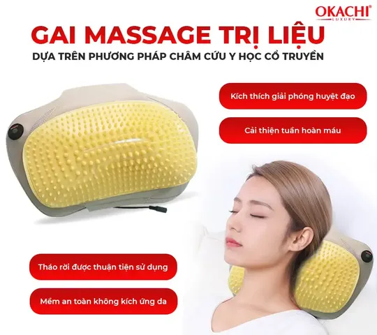 Gối Massage Hồng Ngoại Vai Cổ Lưng Shiatsu OKACHI JP-568E (Pin sạc)