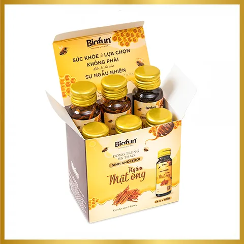 Mật Ong Đông Trùng Hạ Thảo Sinh Khối Tươi Biofun - Hỗ Trợ Sức Khỏe Hệ Hô Hấp, Hộp 6 Lọ 50ml - Quà Tặng Ý Nghĩa