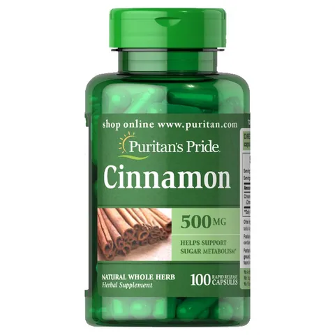 Viên Uống Giảm Đường Huyết Quế Cinnamon 500mg - Hỗ Trợ Tiểu Đường, Sức Khỏe Tim Mạch, Chống Oxy Hóa - 100 Viên Puritan's Pride