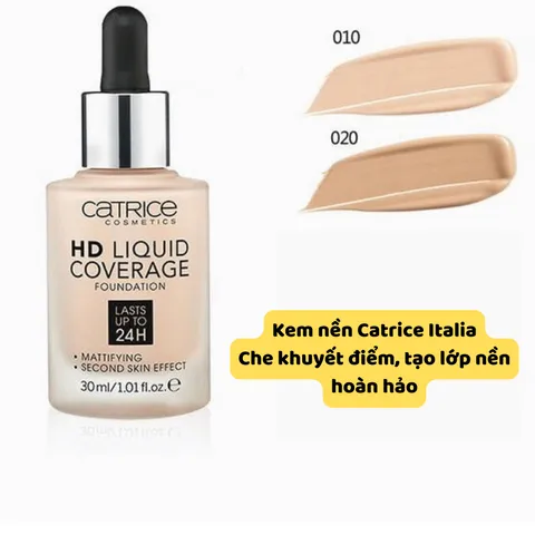 Kem Nền Catrice HD Liquid Coverage 30ml - Lớp nền hoàn hảo kiềm dầu 24h, che khuyết điểm tự nhiên, phù hợp với da dầu và hỗn hợp