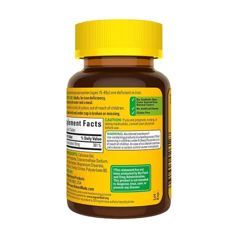 Viên Bổ Sung Sắt Nature Made Iron 65mg 365 Viên - Hỗ Trợ Phòng Ngừa Thiếu Sắt, Thiếu Máu, Tăng Cường Hệ Miễn Dịch, Chất Lượng Cao, Mỹ