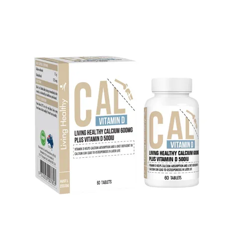 Viên Uống Bổ Sung Canxi Living Healthy 600mg - Vitamin D, Hỗ Trợ Xương Khỏe, Tăng Chiều Cao, 60 Viên, Úc