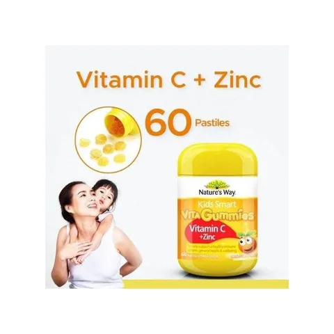 Kẹo Dẻo Bổ Sung Vitamin C và Kẽm Nature's Way - Kids Smart 60 Viên, Hương Vị Cam Ngon, Tăng Cường Đề Kháng Cho Trẻ Từ 2 Tuổi