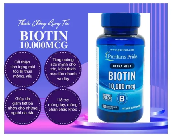 Viên Uống Mọc Tóc Biotin 10.000mcg - Puritan's Pride Viên 100 Viên Giúp Tóc Mọc Khỏe, Chắc Khỏe, Phòng Ngừa Rụng Tóc