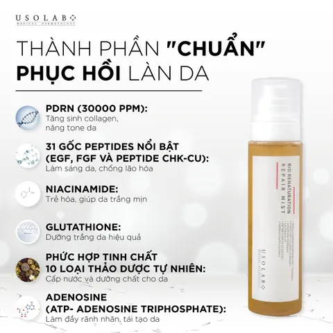 Xịt Khoáng Toner Phục Hồi Da Usolab Bio Renaturation PDRN Repair Mist 150ml - Cấp Ẩm, Dưỡng Trắng, Làm Săn Chắc Da Hàn Quốc