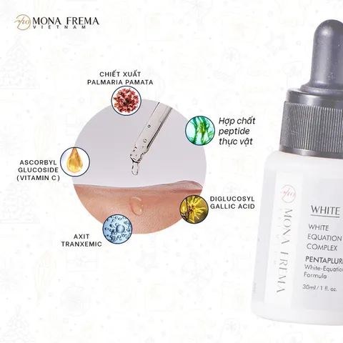 Serum làm trắng da Mona Frema White Equation 30ml - Chứa 2% Vitamin C, làm sáng và đều màu da, phù hợp cho mọi loại da