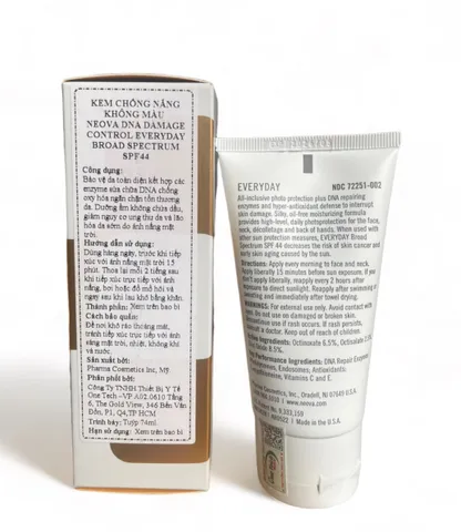 Kem Chống Nắng Neova DNA Damage Control Everyday Facial Fluid SPF 44 - Bảo vệ Da Toàn Diện, Dưỡng Ẩm, Chống Oxy Hóa, 74ml