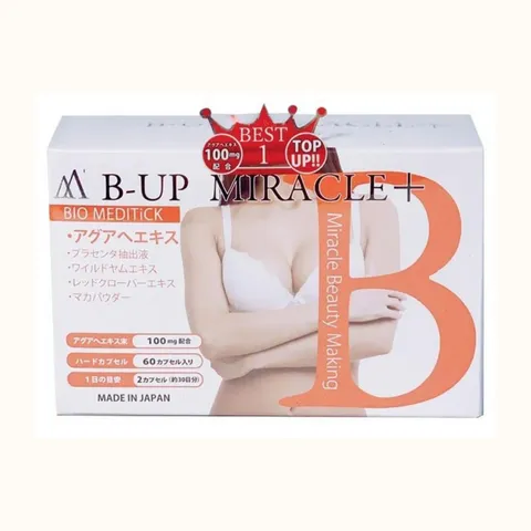 Viên Uống Nở Ngực Mông B-UP Miracle+ Nhật Bản - Tăng Cường Phát Triển Vòng 1 Vòng 3 Săn Chắc Tự Nhiên (Hộp 60 Viên)