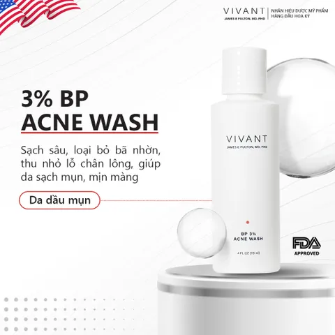 Sữa Rửa Mặt Vivant Skincare Bp 3% Acne Wash 115ml - Ngừa Mụn, Kháng Khuẩn, Dành Cho Da Dễ Bị Mụn Trứng Cá