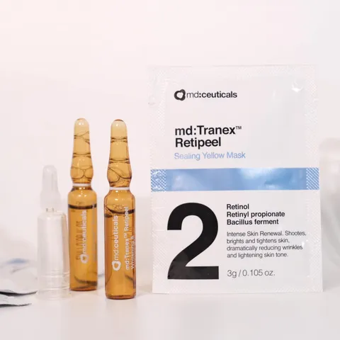Bộ Peel Trị Nám MD:Ceuticals MD Tranex Retipeel 5 Ống + 5 Mặt Nạ - Làm Sáng Da, Cải Thiện Kết Cấu Da, Giảm Nếp Nhăn